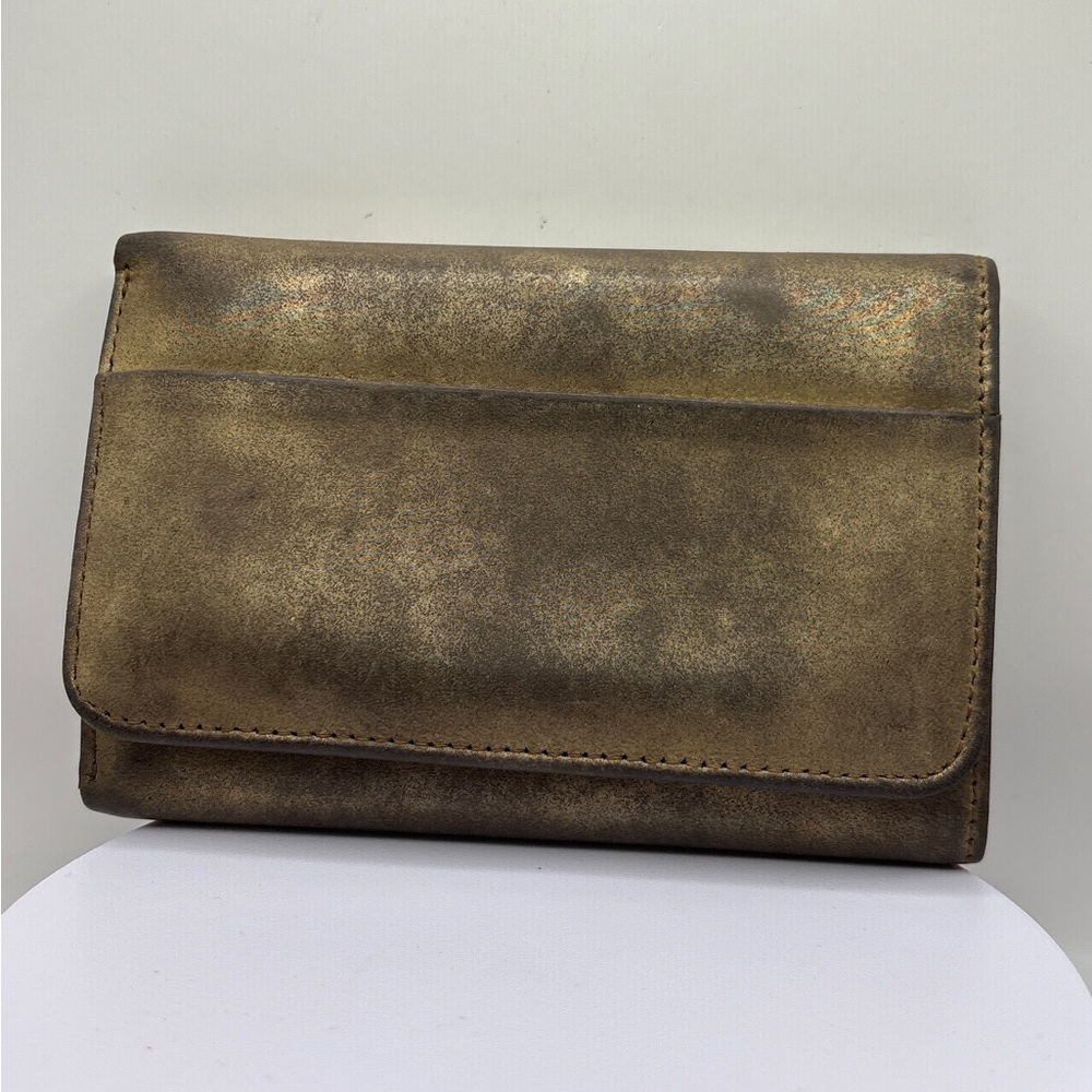 Hobo Metallic Bronze Leather Trifold Wallet